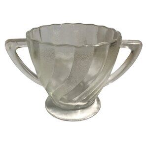 Frosted Sugar Bowl Glass With Double Handles Footed Swirl Vintage 3" Tall